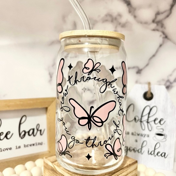 🌺Butterfly Coffee Glass | Grow Through What You Go Through🌺 - Picture 1 of 5